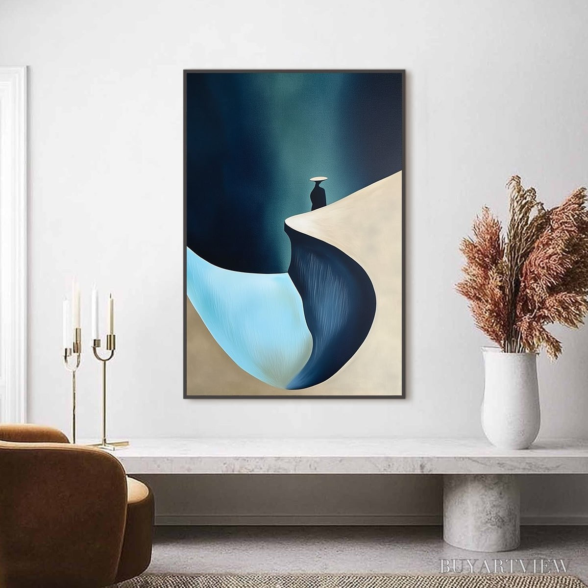 ARTOVITAS Solitude'S Edge – Minimalist Abstract Landscape with Figure Painting - image 2