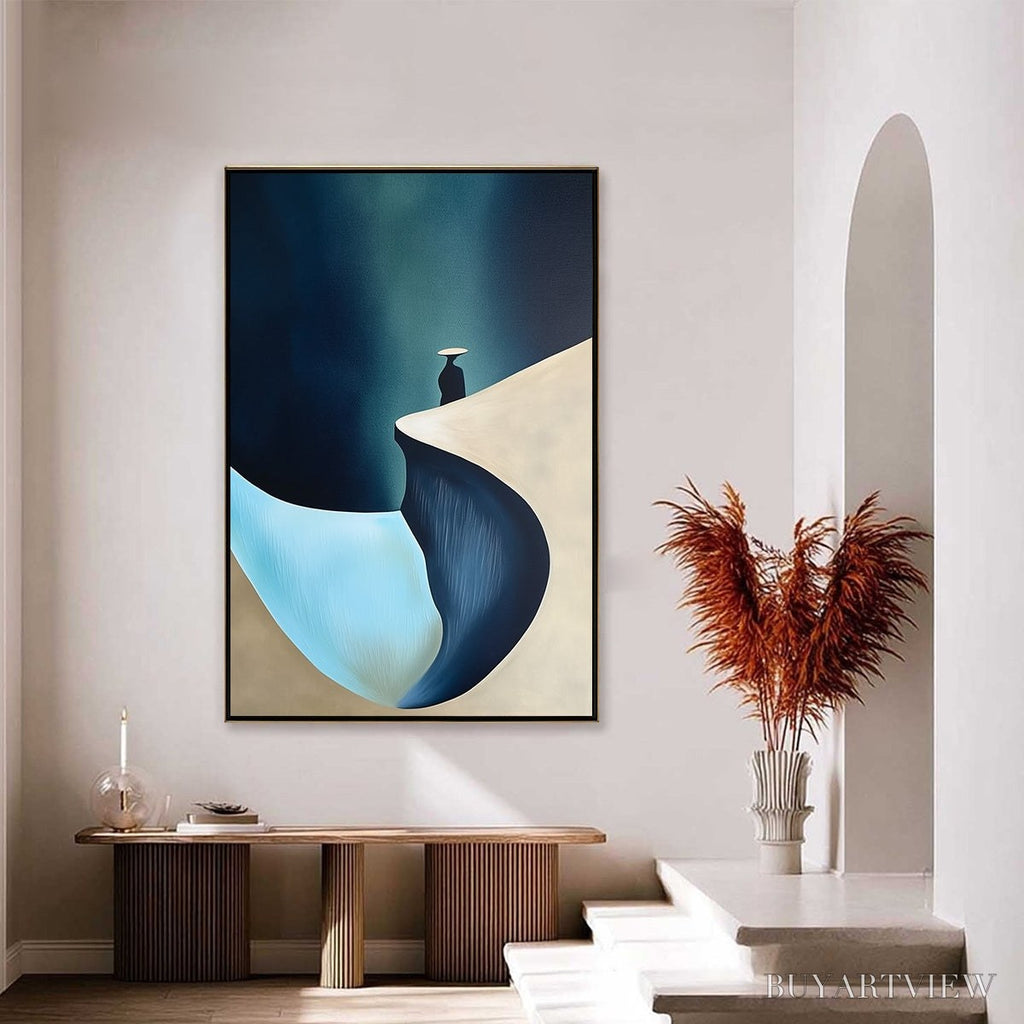 ARTOVITAS Solitude'S Edge – Minimalist Abstract Landscape with Figure Painting - image 4