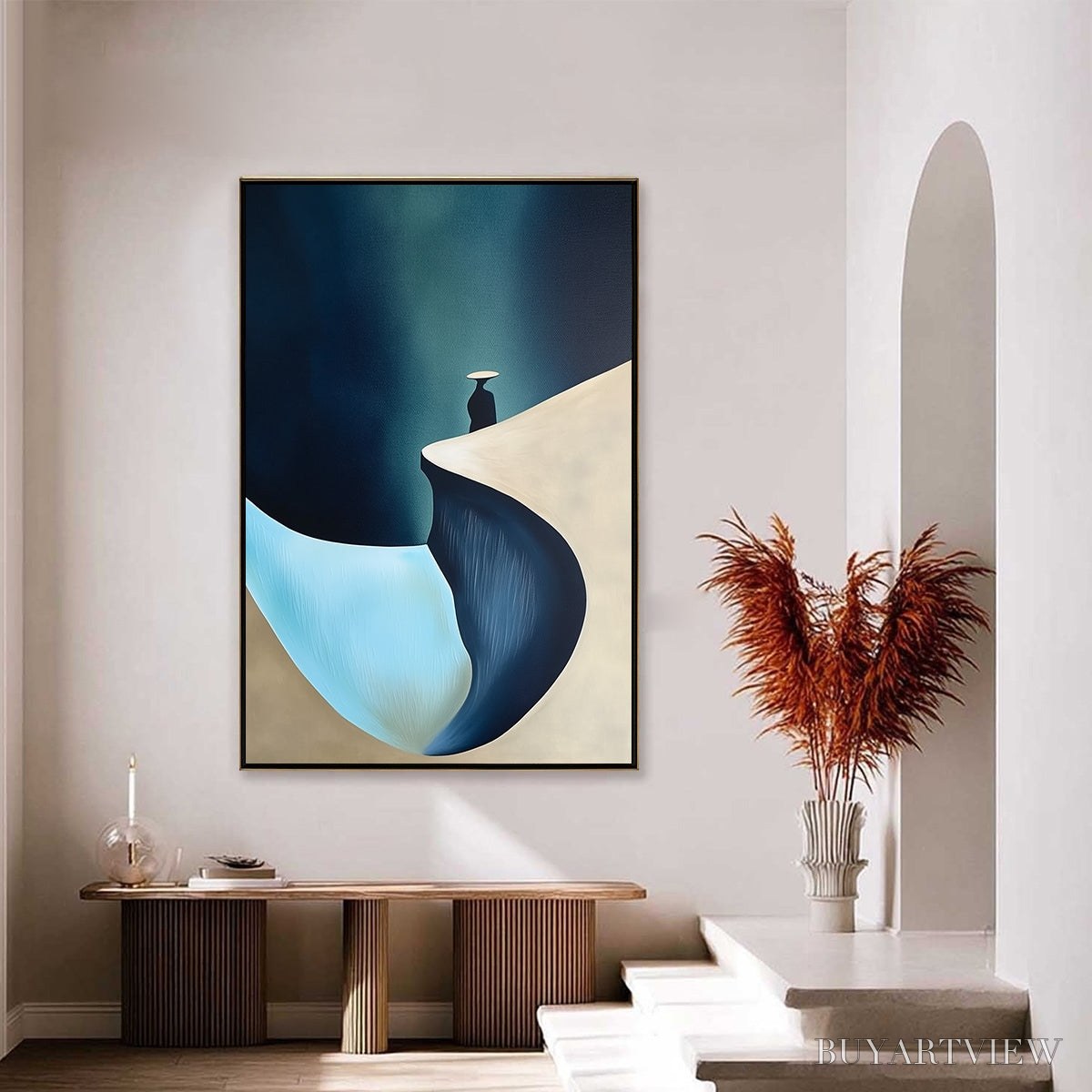 ARTOVITAS Solitude'S Edge – Minimalist Abstract Landscape with Figure Painting - image 4