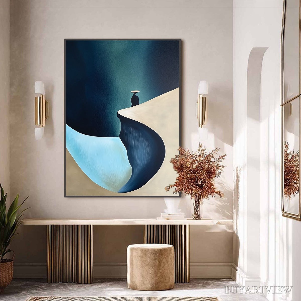 ARTOVITAS Solitude'S Edge – Minimalist Abstract Landscape with Figure Painting - image 6