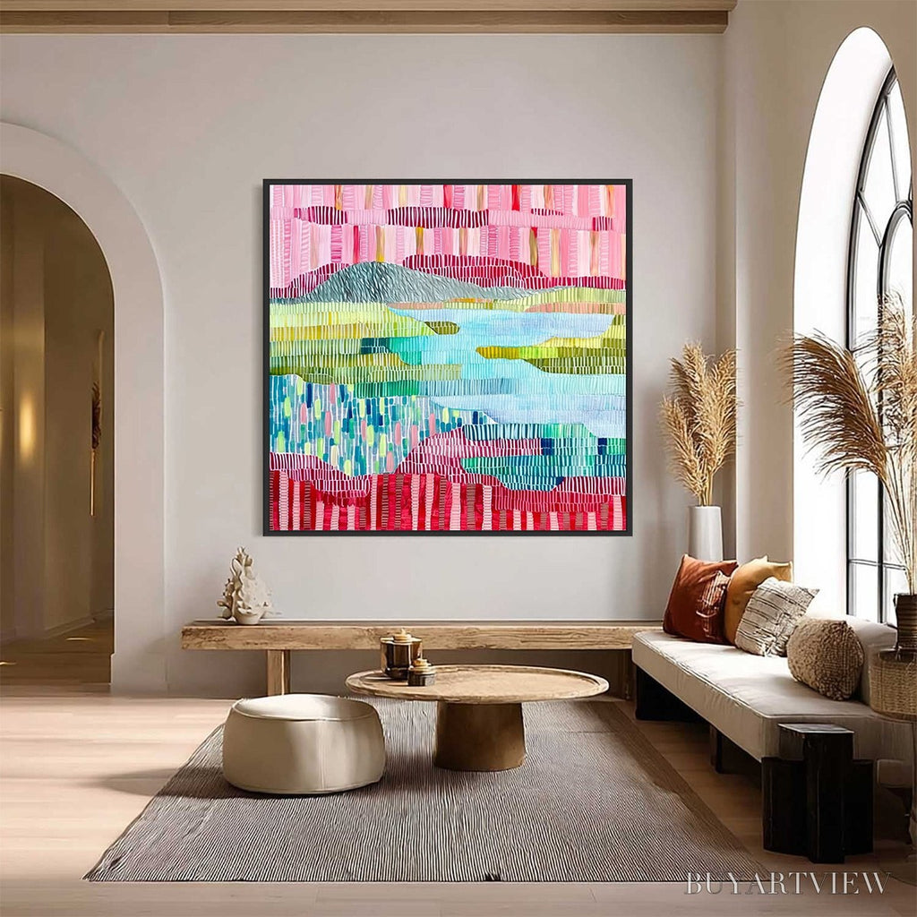 ARTOVITAS Chromatic Weave – Colorful Abstract Textured Landscape Painting - image 2