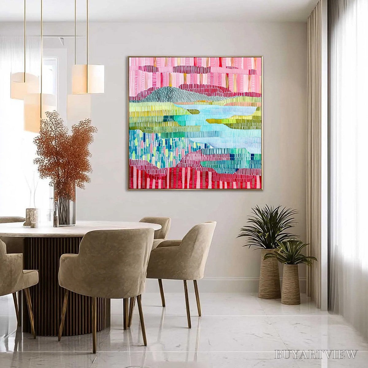 ARTOVITAS Chromatic Weave – Colorful Abstract Textured Landscape Painting - image 4