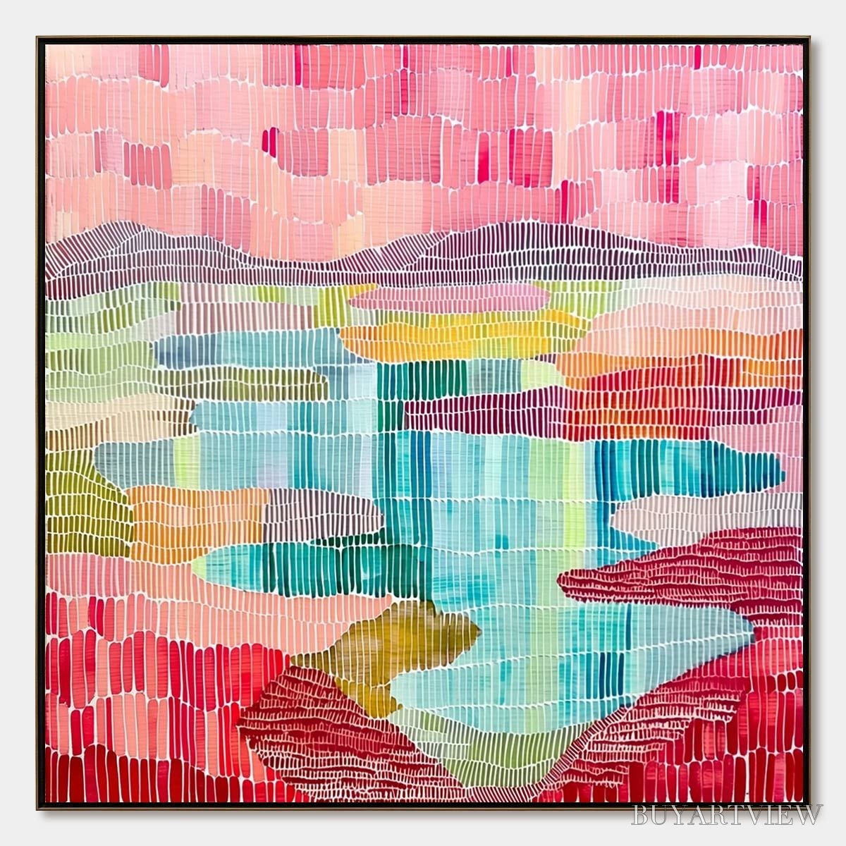 ARTOVITAS Mosaic Sunrise – Colorful Textured Abstract Landscape Painting - image 1