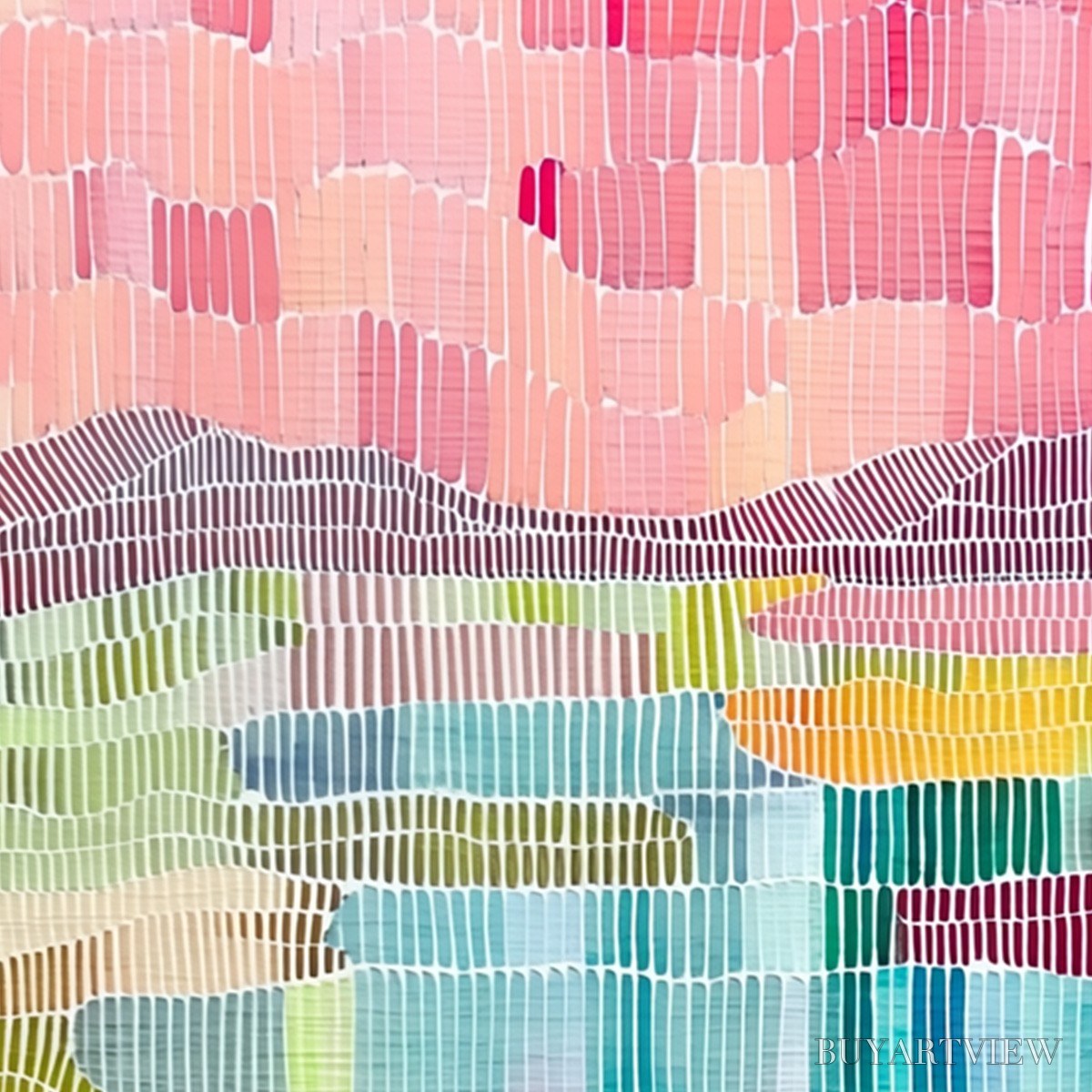 ARTOVITAS Mosaic Sunrise – Colorful Textured Abstract Landscape Painting - image 3