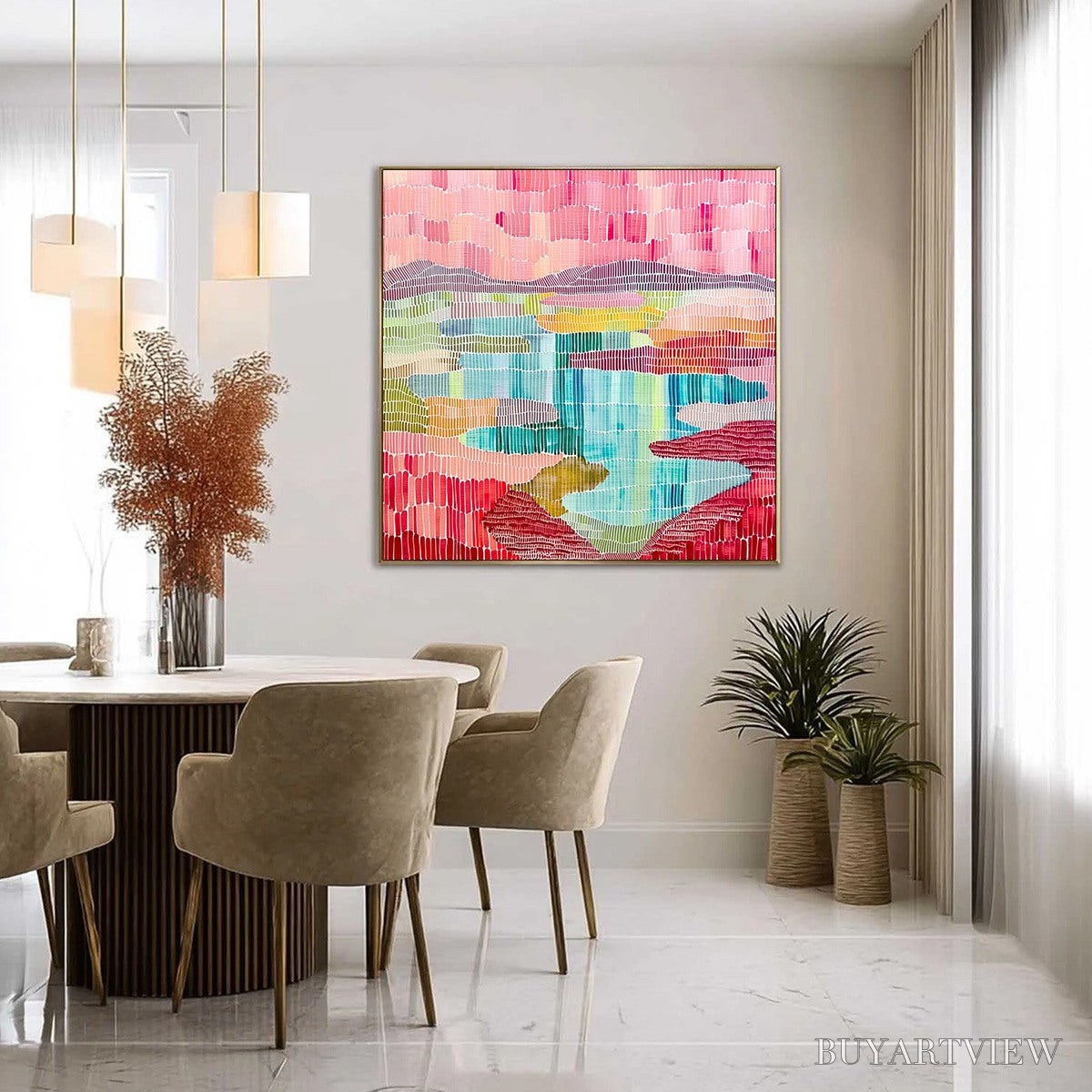 ARTOVITAS Mosaic Sunrise – Colorful Textured Abstract Landscape Painting - image 4