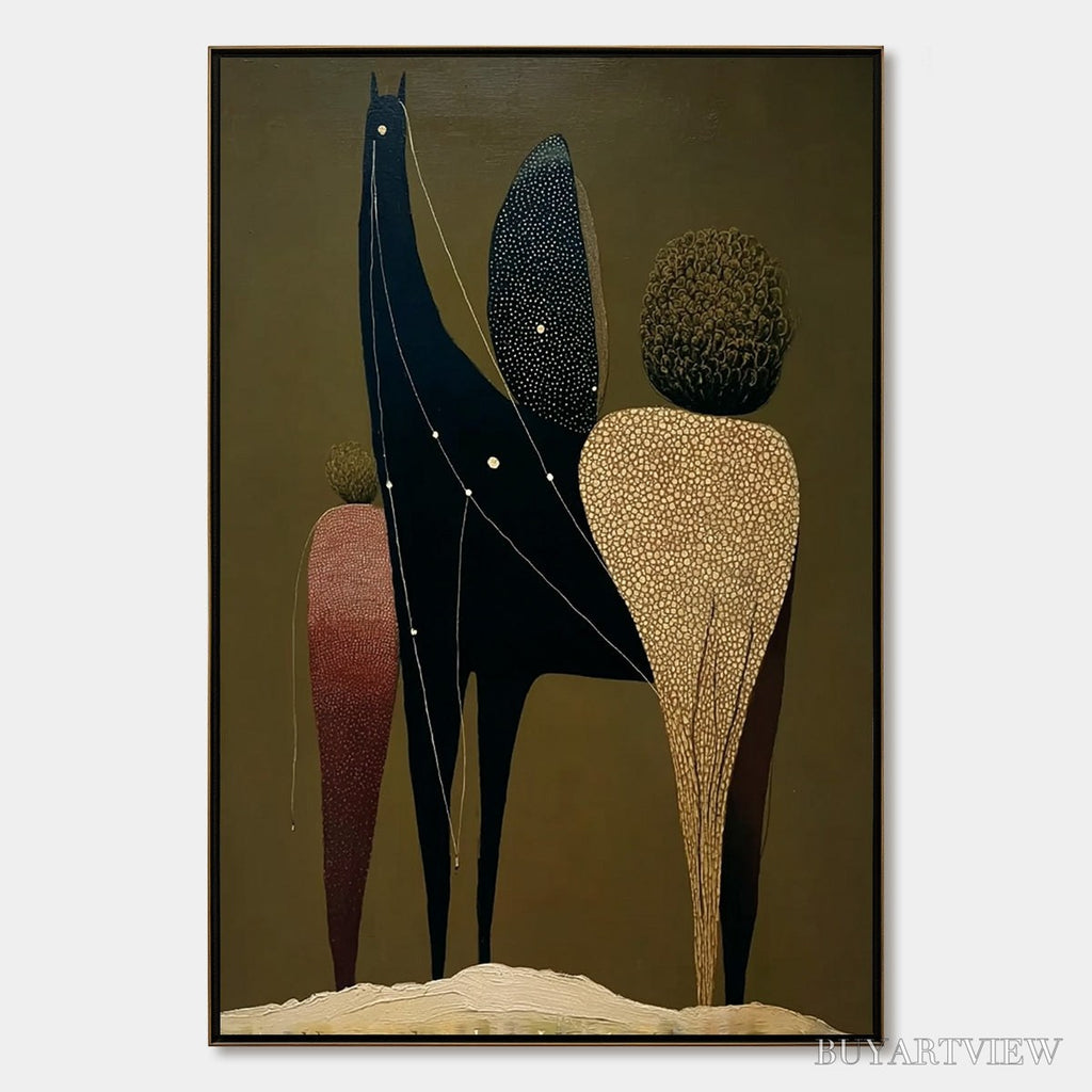 ARTOVITAS Celestial Caravan – Abstract Figurative Painting with Earthy Tones - image 1