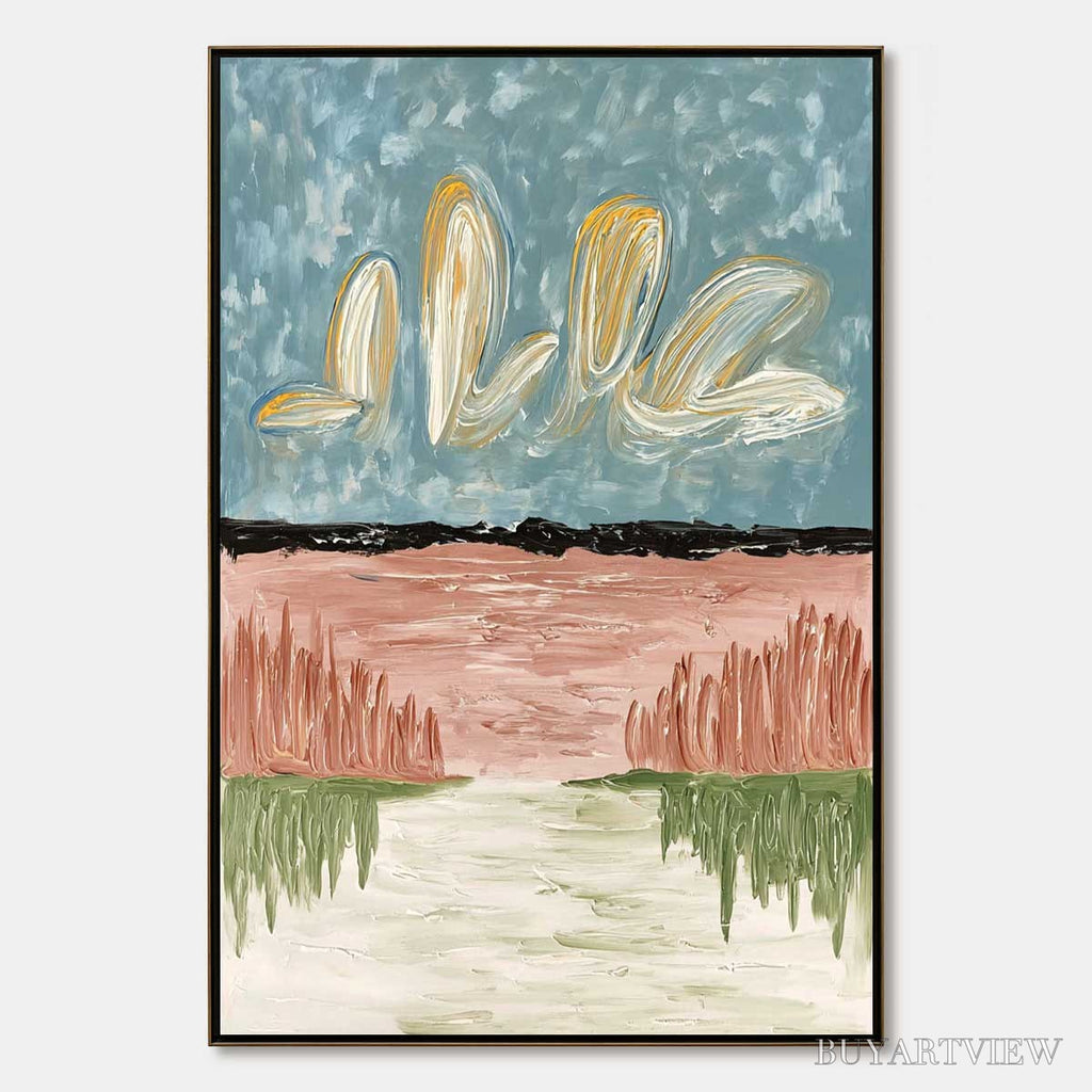 ARTOVITAS Whispers On the Water – Textured Abstract Vertical Landscape Painting - image 1