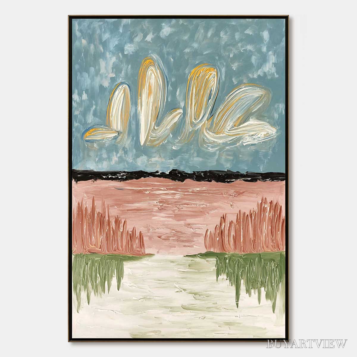 ARTOVITAS Whispers On the Water – Textured Abstract Vertical Landscape Painting - image 1