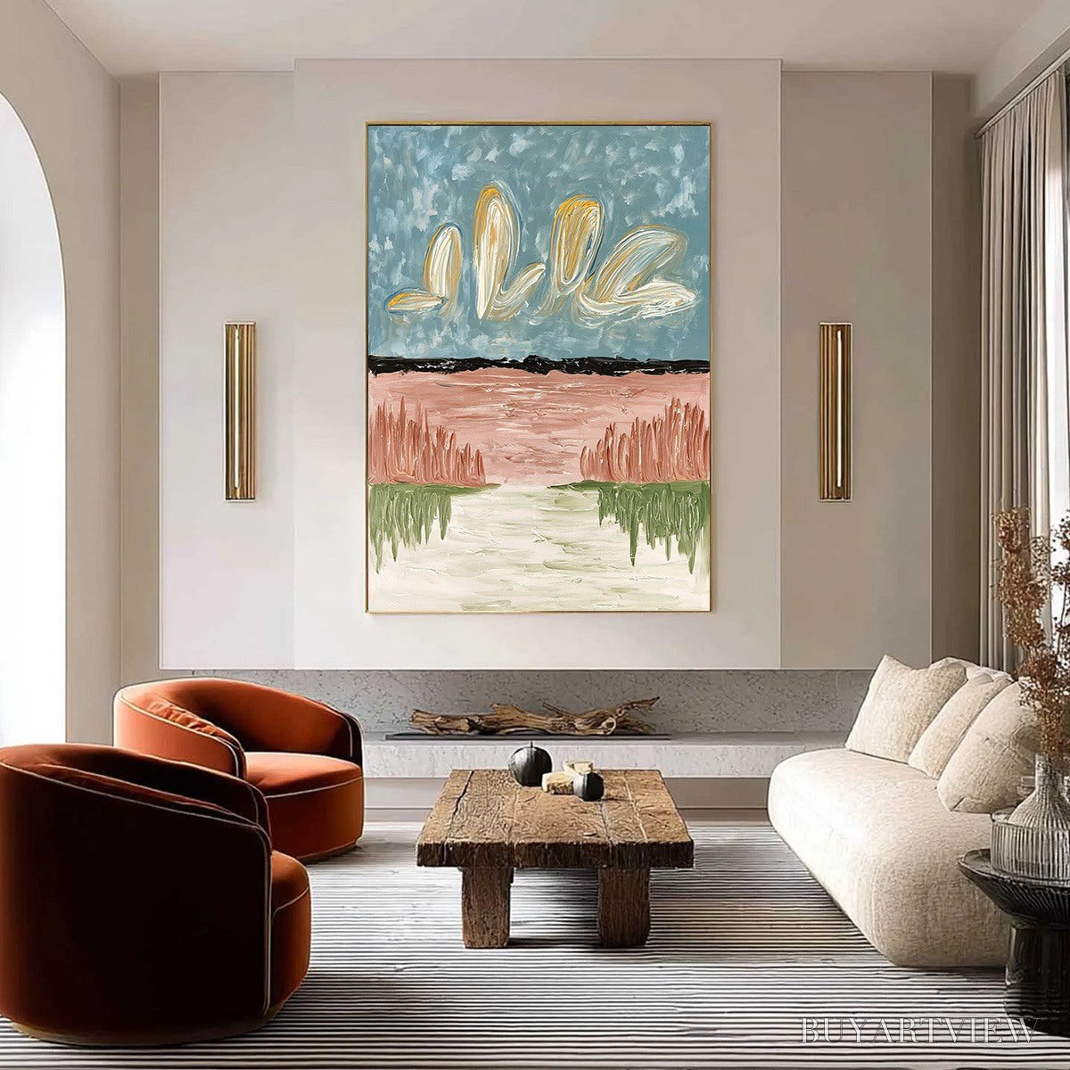 ARTOVITAS Whispers On the Water – Textured Abstract Vertical Landscape Painting - image 2
