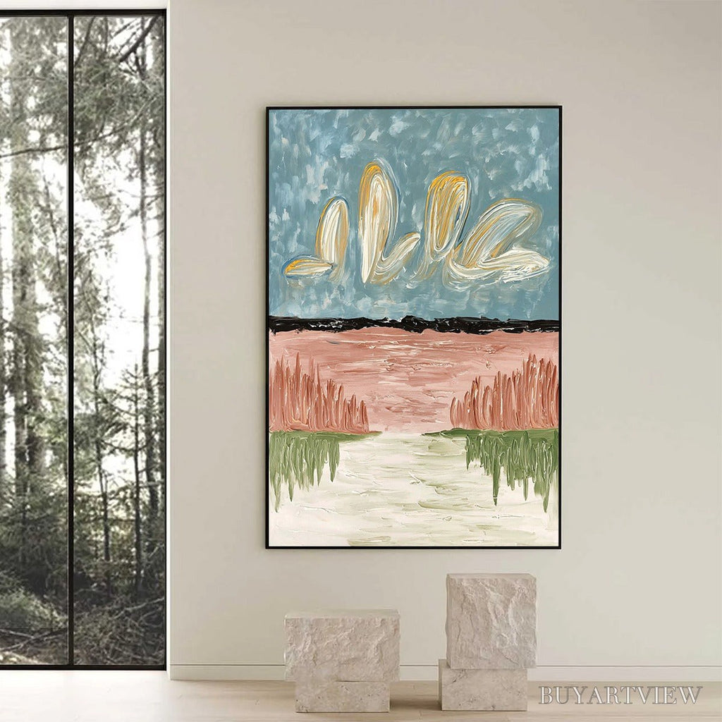 ARTOVITAS Whispers On the Water – Textured Abstract Vertical Landscape Painting - image 6