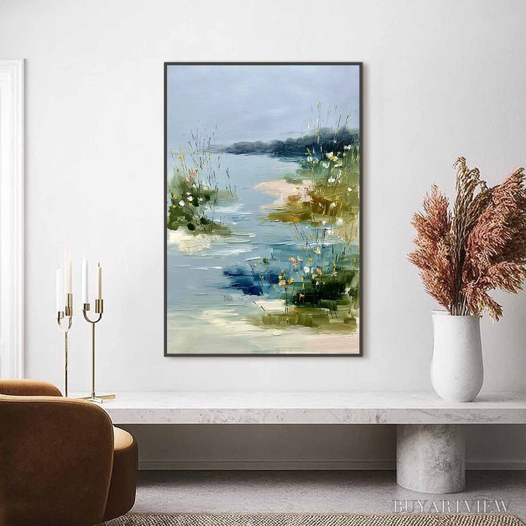 ARTOVITAS Whispers of the Marsh – Textured Wabi Sabi Style Vertical Landscape Painting - image 2