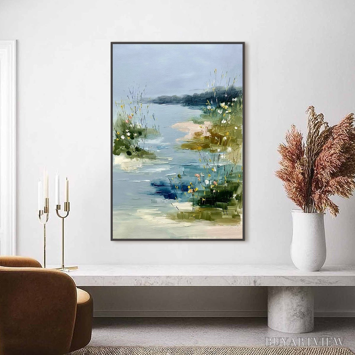 ARTOVITAS Whispers of the Marsh – Textured Wabi Sabi Style Vertical Landscape Painting - image 2