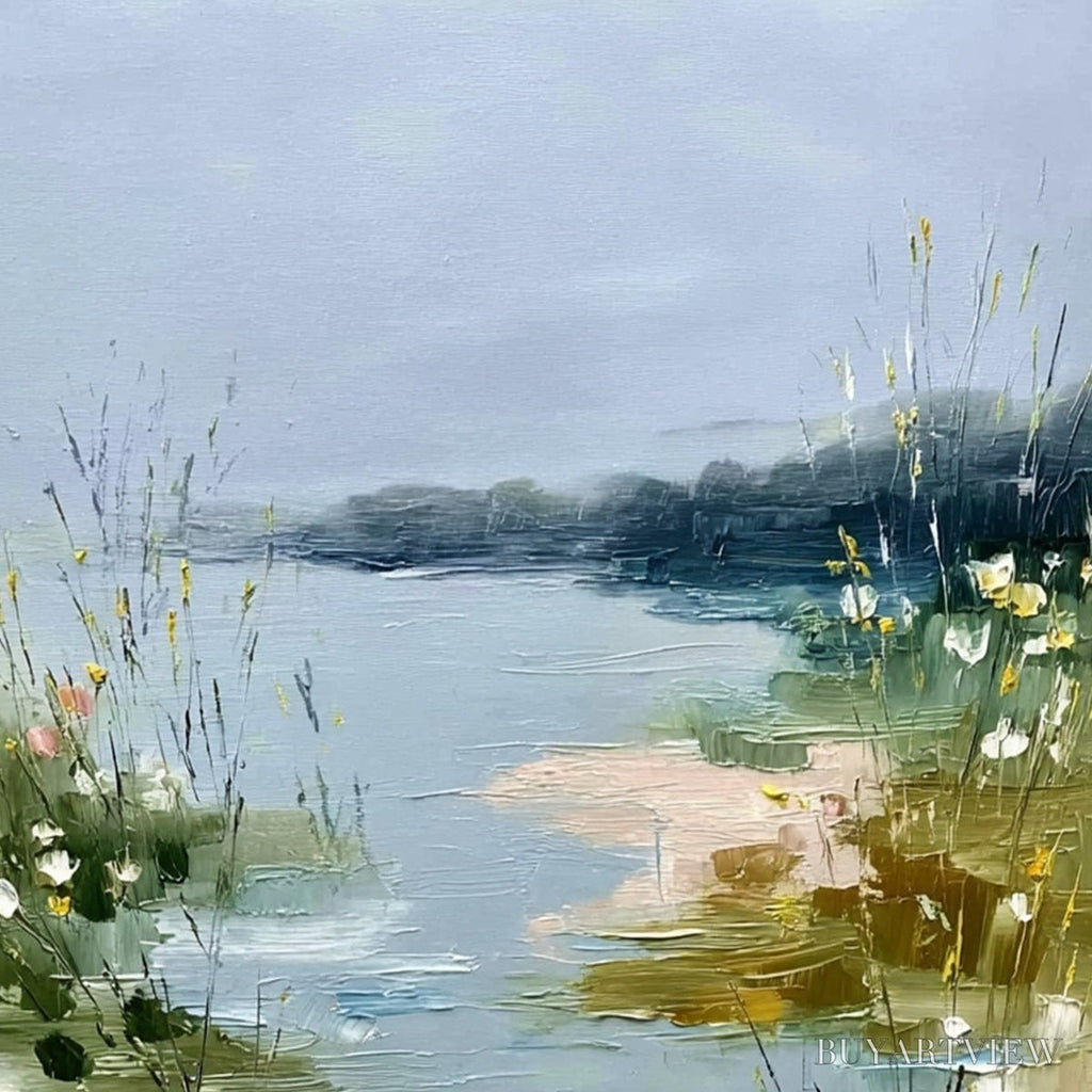 ARTOVITAS Whispers of the Marsh – Textured Wabi Sabi Style Vertical Landscape Painting - image 3