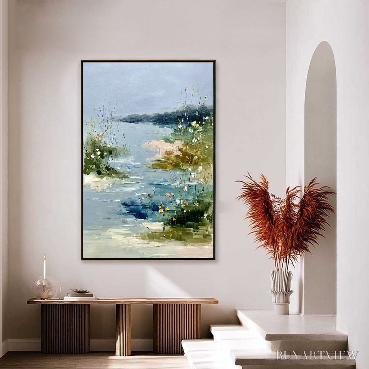 ARTOVITAS Whispers of the Marsh – Textured Wabi Sabi Style Vertical Landscape Painting - image 4