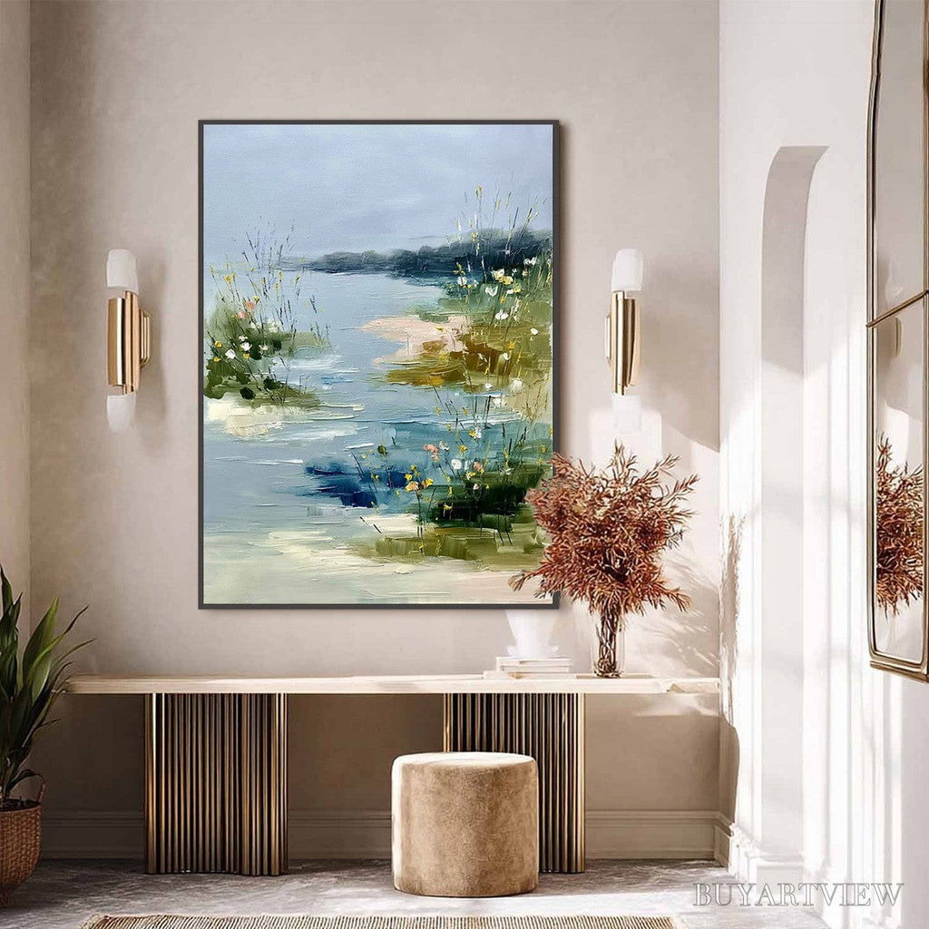ARTOVITAS Whispers of the Marsh – Textured Wabi Sabi Style Vertical Landscape Painting - image 6