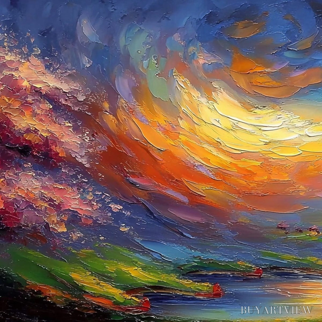 ARTOVITAS Celestial Embrace – Heavily Textured Impasto Landscape Painting of a Vibrant Sunset - image 3