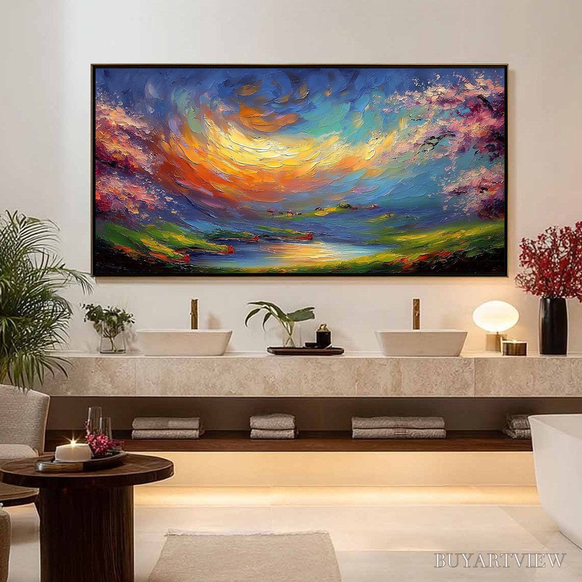 ARTOVITAS Celestial Embrace – Heavily Textured Impasto Landscape Painting of a Vibrant Sunset - image 4