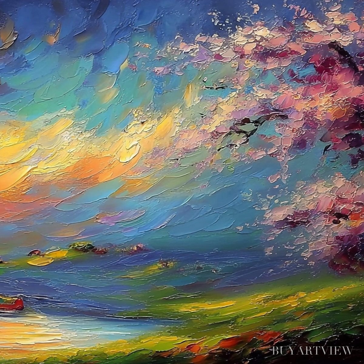 ARTOVITAS Celestial Embrace – Heavily Textured Impasto Landscape Painting of a Vibrant Sunset - image 5