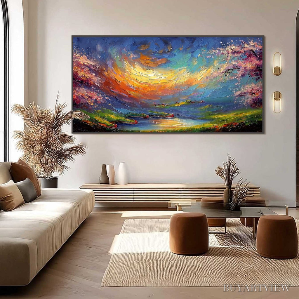 ARTOVITAS Celestial Embrace – Heavily Textured Impasto Landscape Painting of a Vibrant Sunset - image 6