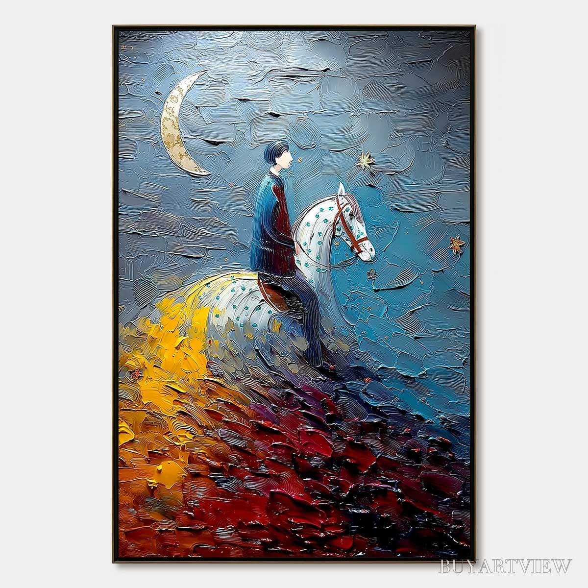 ARTOVITAS Lunar Journey – Textured Figurative Painting of a Rider Under the Moon - image 1