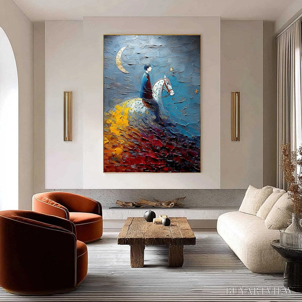 ARTOVITAS Lunar Journey – Textured Figurative Painting of a Rider Under the Moon - image 2