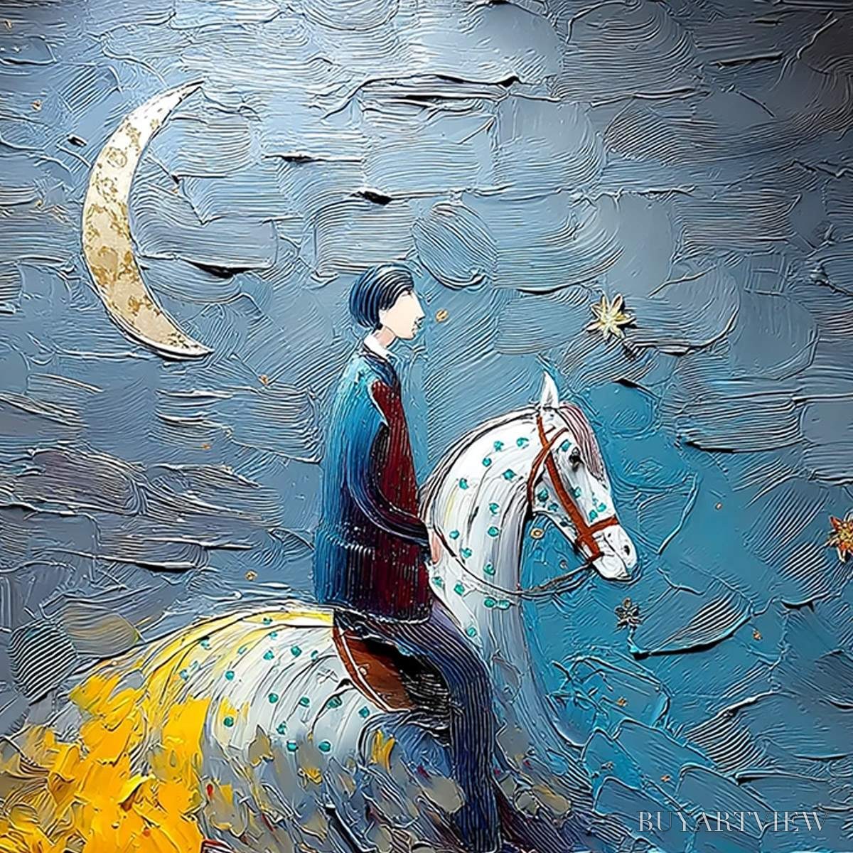 ARTOVITAS Lunar Journey – Textured Figurative Painting of a Rider Under the Moon - image 3