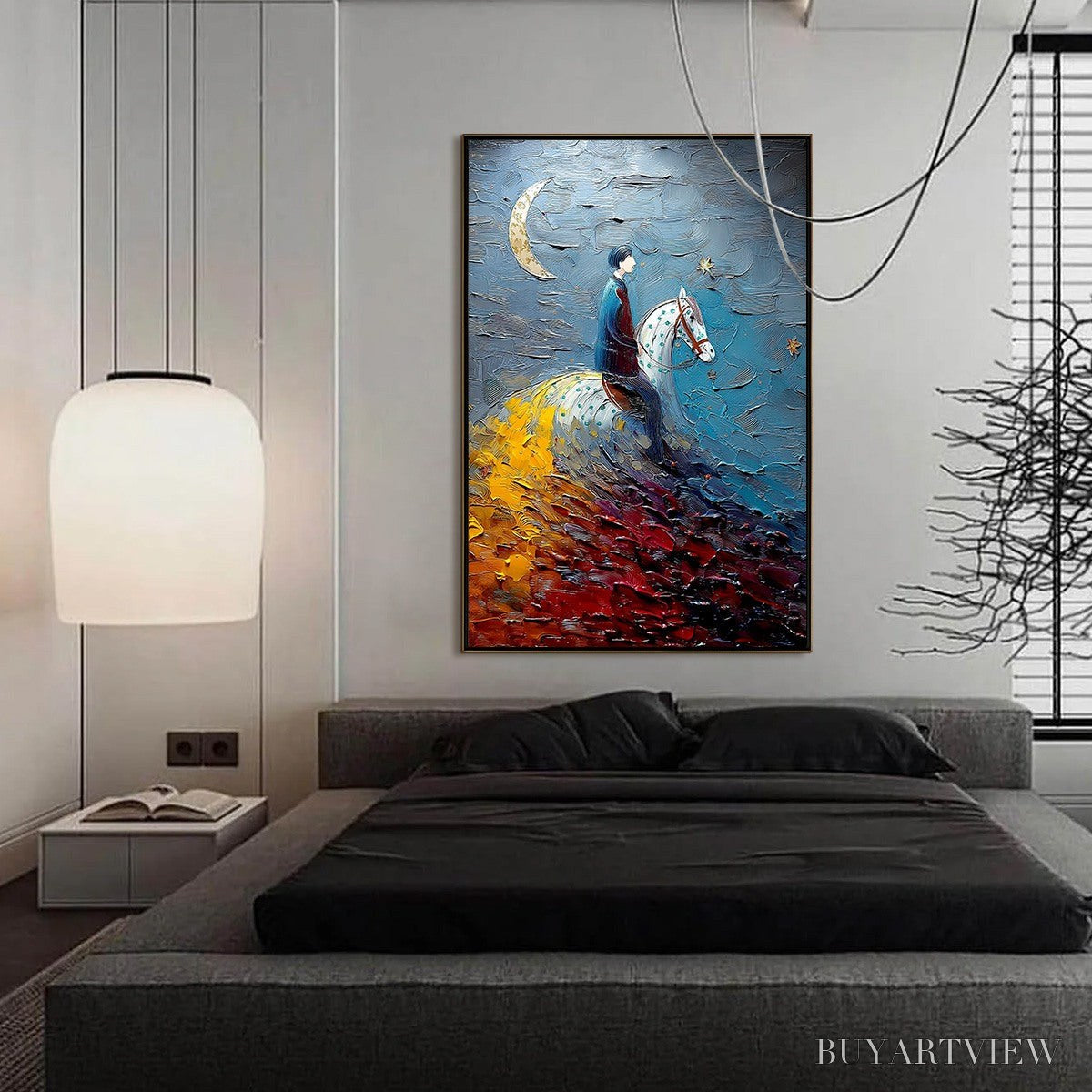 ARTOVITAS Lunar Journey – Textured Figurative Painting of a Rider Under the Moon - image 4