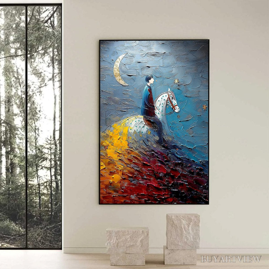 ARTOVITAS Lunar Journey – Textured Figurative Painting of a Rider Under the Moon - image 6