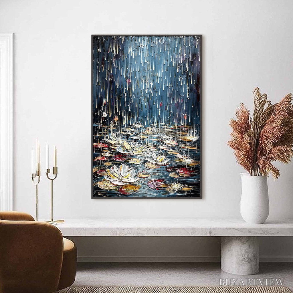 ARTOVITAS Celestial Pond – Textured Impasto Painting of Luminous Water Lilies - image 2