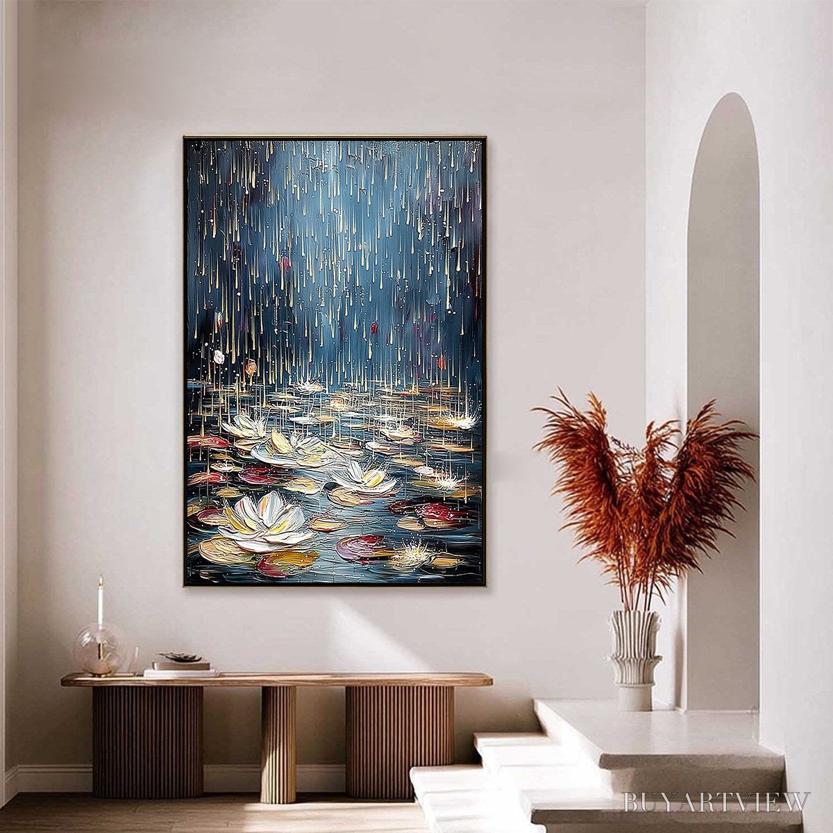 ARTOVITAS Celestial Pond – Textured Impasto Painting of Luminous Water Lilies - image 4