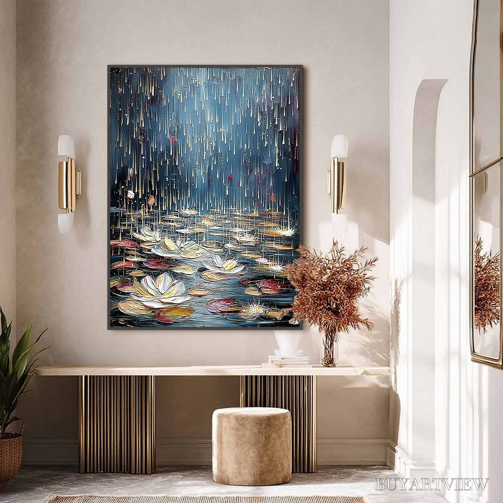 ARTOVITAS Celestial Pond – Textured Impasto Painting of Luminous Water Lilies - image 6