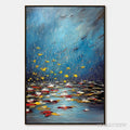 ARTOVITAS Azure Reverie – Textured Impasto Painting of a Lily Pond in the Rain - image 1