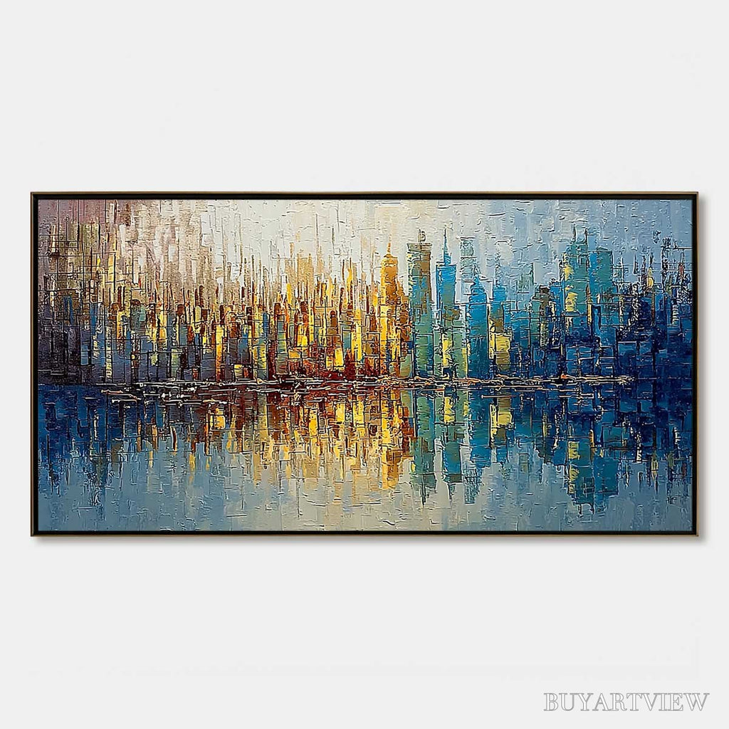ARTOVITAS Urban Twilight – Textured Palette Knife Abstract Cityscape Painting - image 1