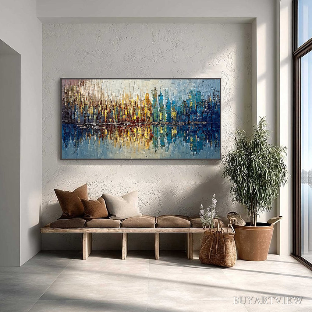 ARTOVITAS Urban Twilight – Textured Palette Knife Abstract Cityscape Painting - image 2