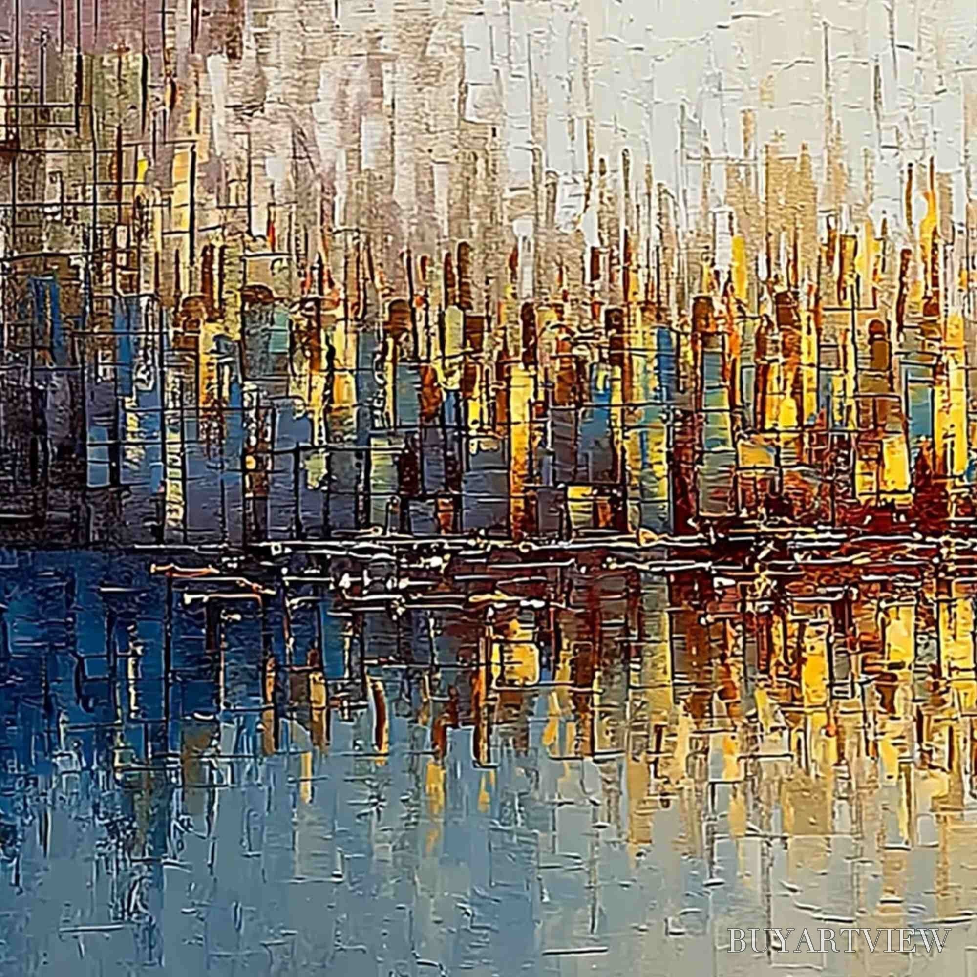 ARTOVITAS Urban Twilight – Textured Palette Knife Abstract Cityscape Painting - image 3
