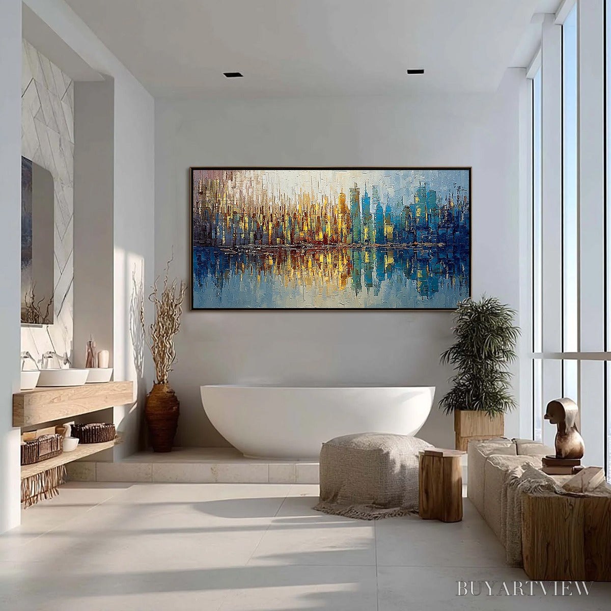 ARTOVITAS Urban Twilight – Textured Palette Knife Abstract Cityscape Painting - image 4