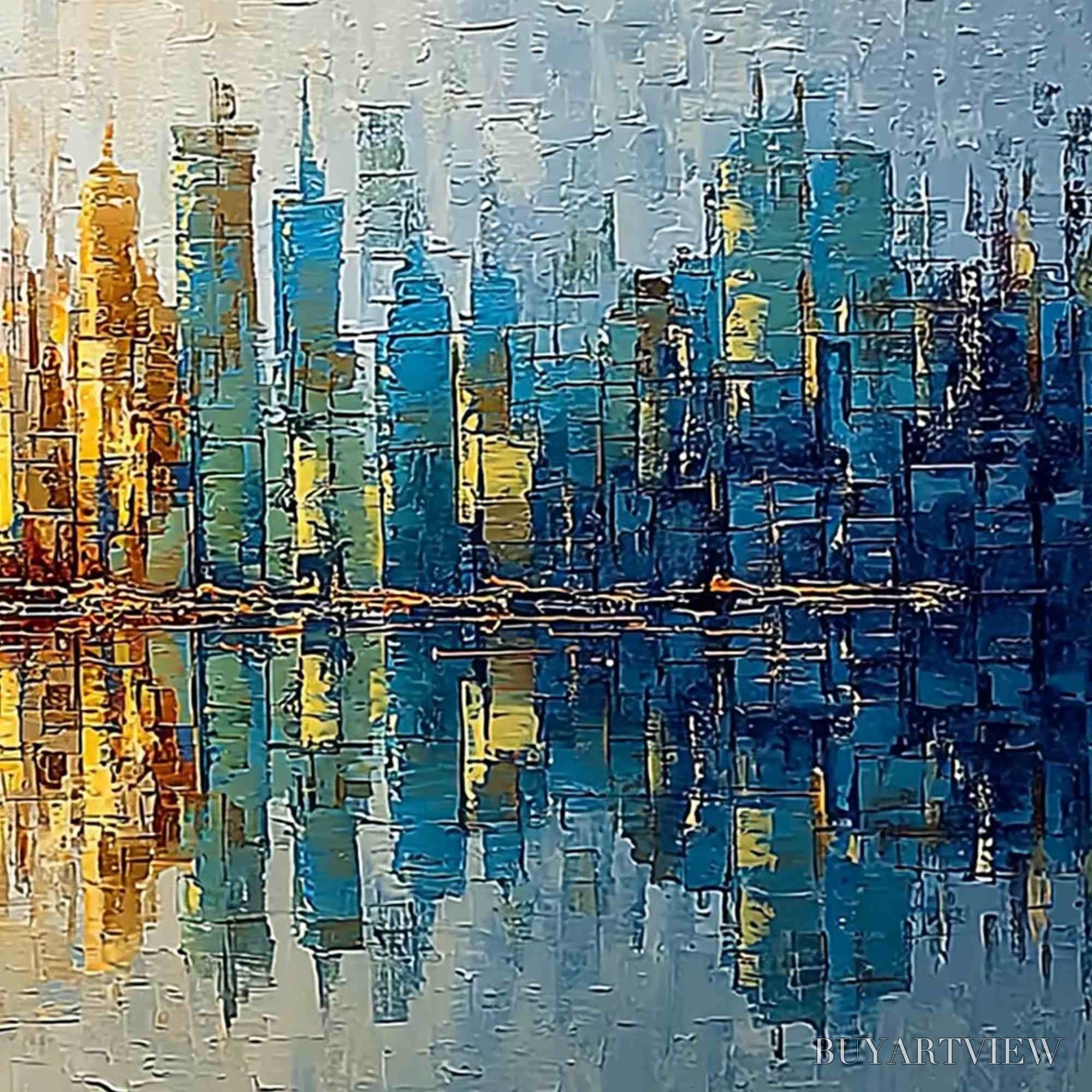 ARTOVITAS Urban Twilight – Textured Palette Knife Abstract Cityscape Painting - image 5