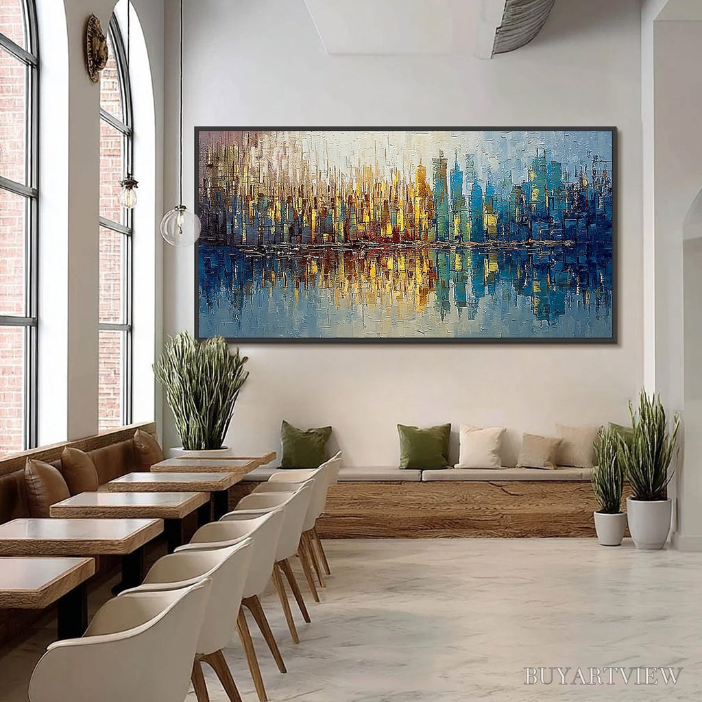 ARTOVITAS Urban Twilight – Textured Palette Knife Abstract Cityscape Painting - image 6
