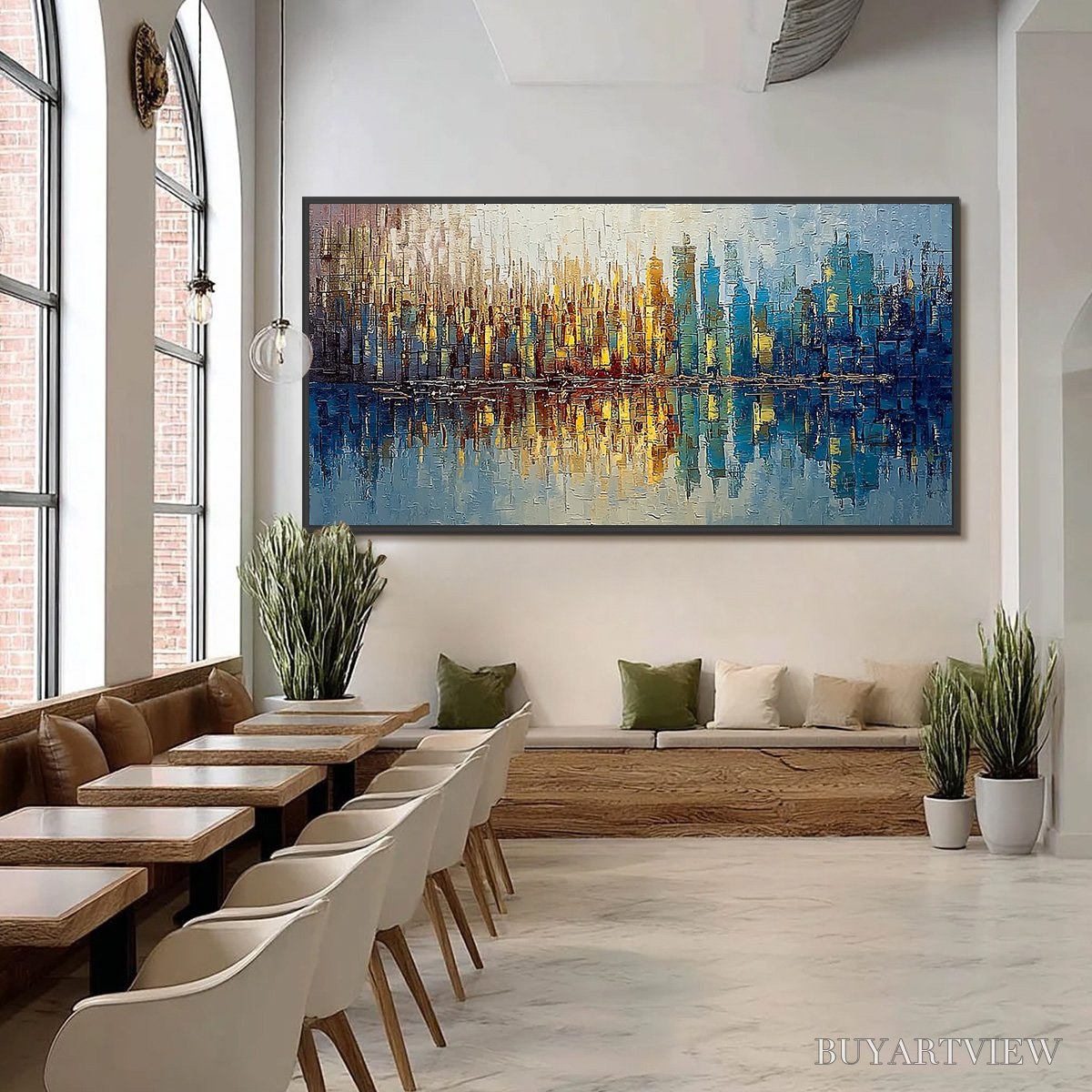 ARTOVITAS Urban Twilight – Textured Palette Knife Abstract Cityscape Painting - image 6