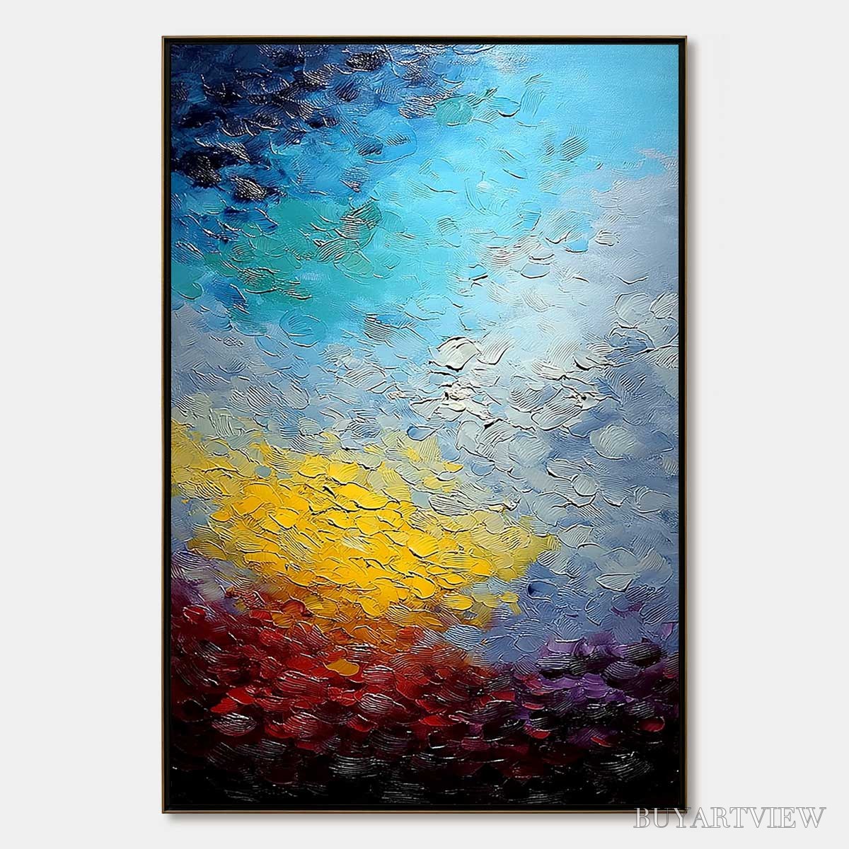 ARTOVITAS Chromatic Horizon – Vertical Textured Abstract Landscape Oil Painting - image 1