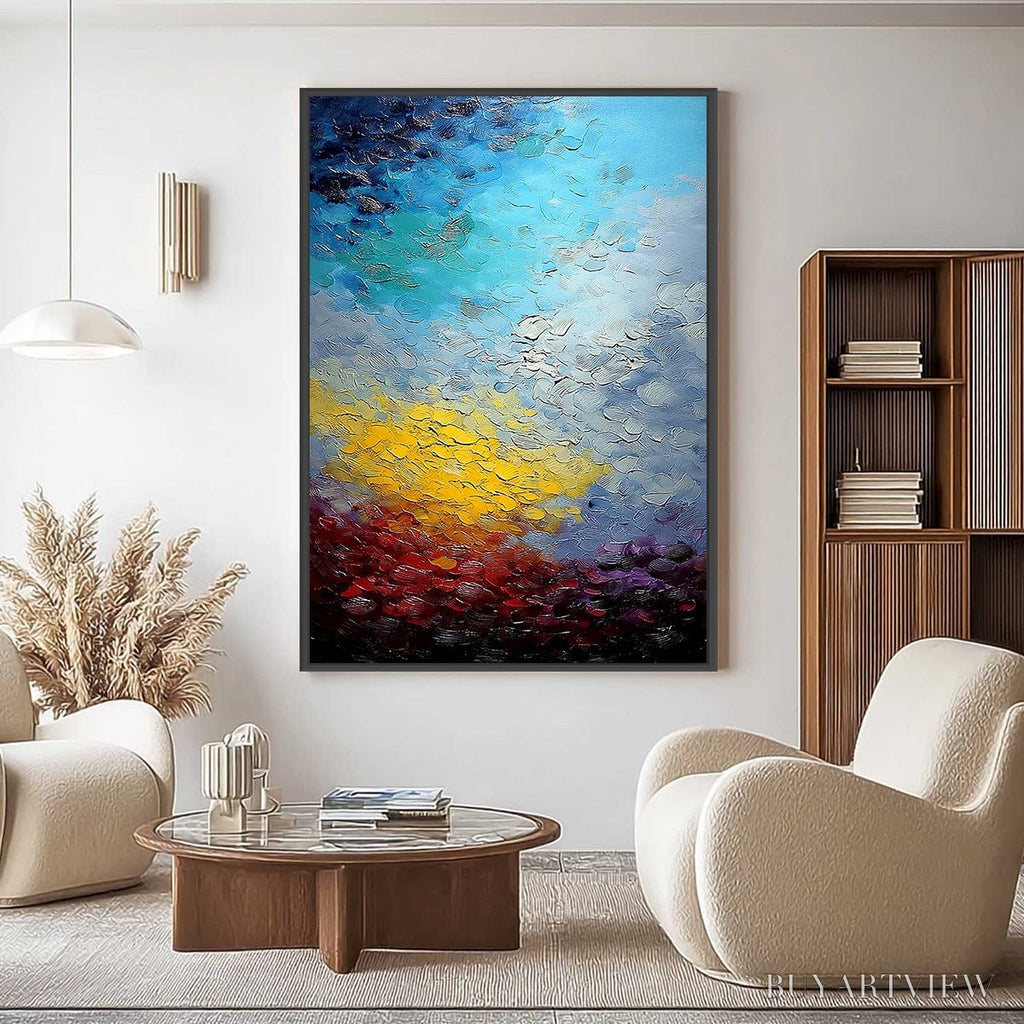 ARTOVITAS Chromatic Horizon – Vertical Textured Abstract Landscape Oil Painting - image 2