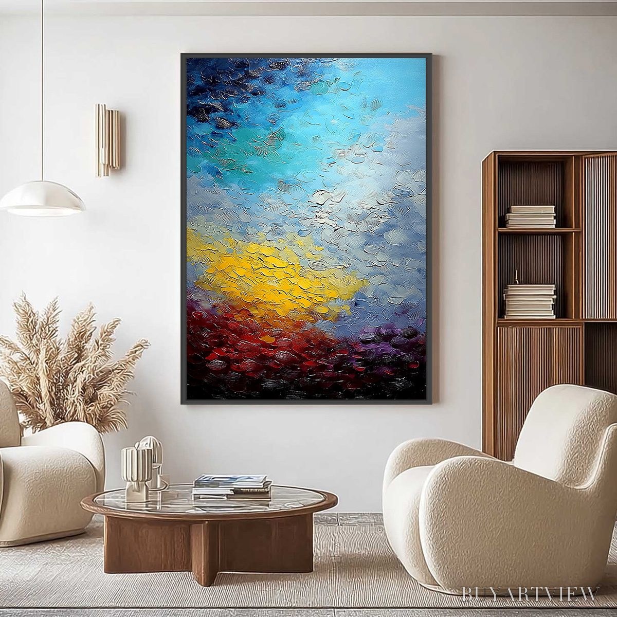 ARTOVITAS Chromatic Horizon – Vertical Textured Abstract Landscape Oil Painting - image 2