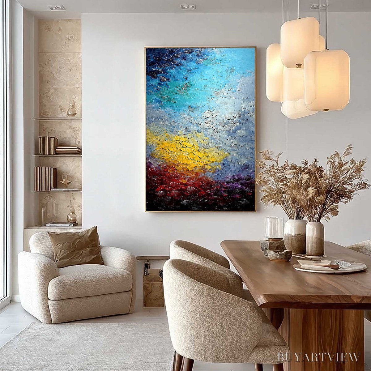 ARTOVITAS Chromatic Horizon – Vertical Textured Abstract Landscape Oil Painting - image 4