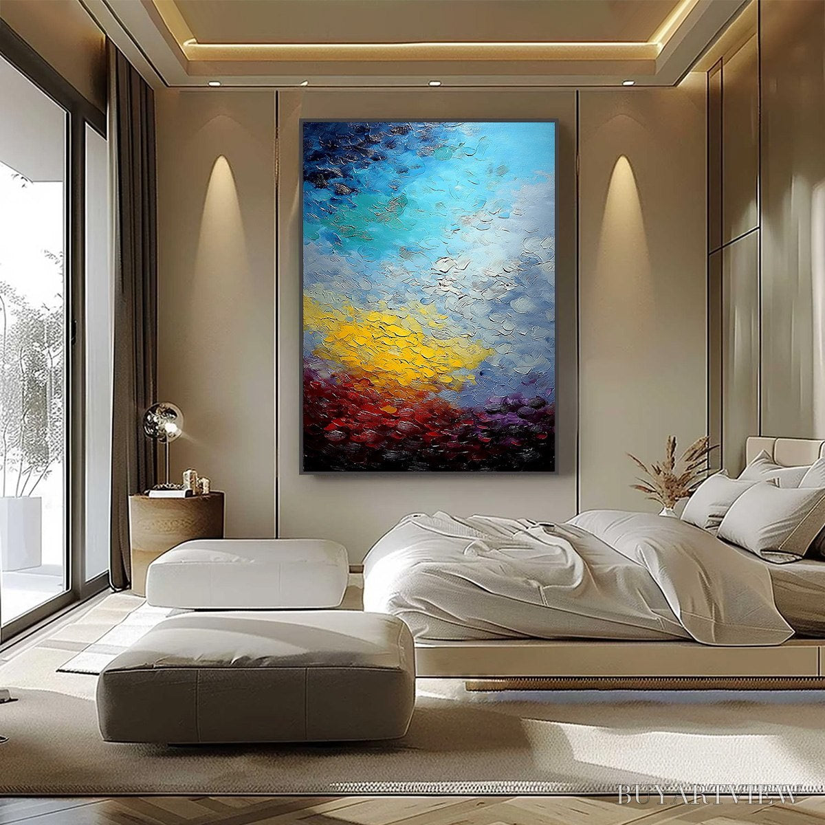 ARTOVITAS Chromatic Horizon – Vertical Textured Abstract Landscape Oil Painting - image 6