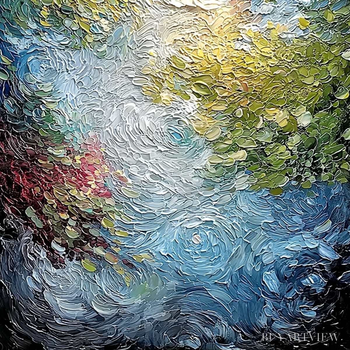 ARTOVITAS Celestial Pond – Heavily Textured Abstract Impasto Oil Painting - image 5