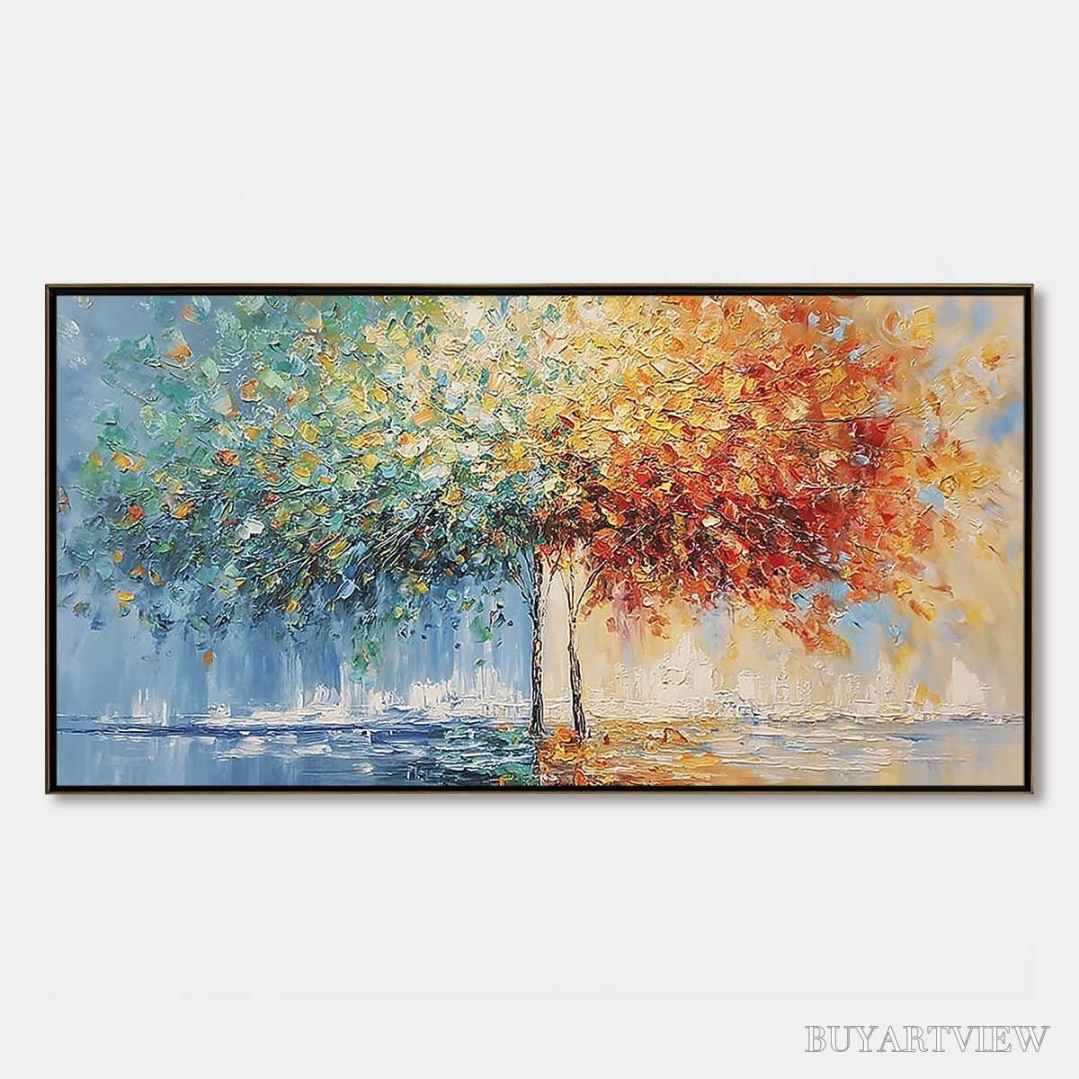 ARTOVITAS Harmony in Transition – Colorful Palette Knife Tree Landscape Oil Painting - image 1