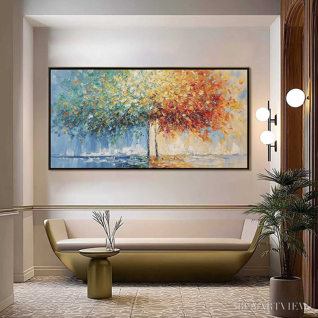 ARTOVITAS Harmony in Transition – Colorful Palette Knife Tree Landscape Oil Painting - image 2