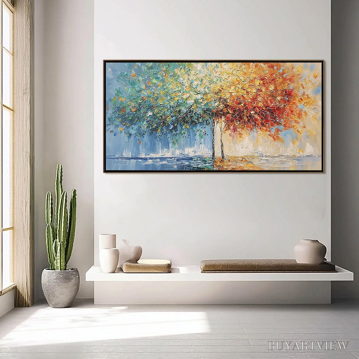 ARTOVITAS Harmony in Transition – Colorful Palette Knife Tree Landscape Oil Painting - image 4