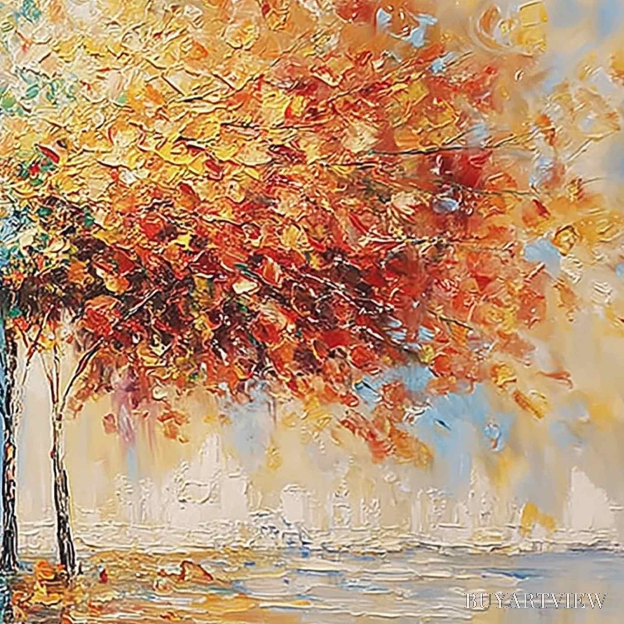 ARTOVITAS Harmony in Transition – Colorful Palette Knife Tree Landscape Oil Painting - image 5