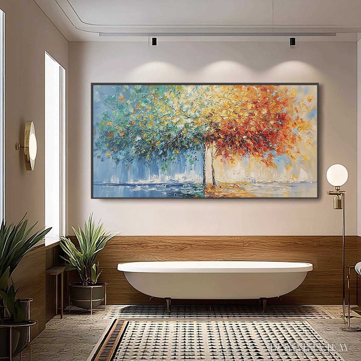ARTOVITAS Harmony in Transition – Colorful Palette Knife Tree Landscape Oil Painting - image 2